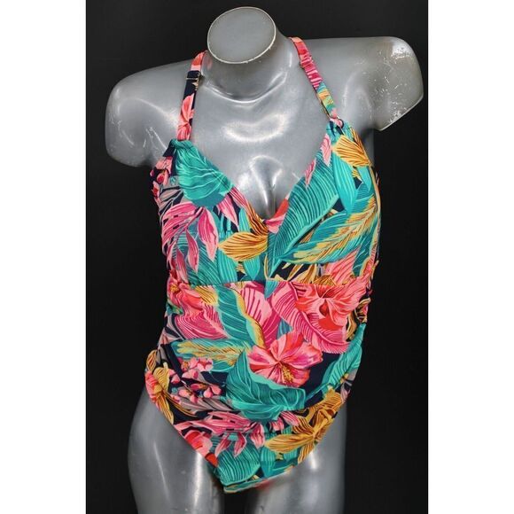 KONA SOL 16W FLORAL PRINT BRAIDED BACK ONE PIECE SWIMSUIT - Picture 1 of 9